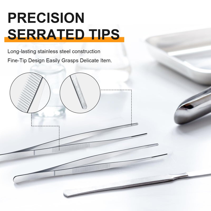 Yaomiao 4 Packs 12 Inch Bar Tweezers Silver Cocktail Tongs Long Garnish Tweezers Stainless Steel Bartender Kitchen Cooking Tongs for Cocktail Food Fruit Korean BBQ Bartender Chef, Multi-use - Image 3